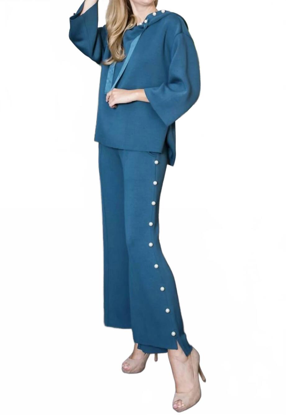 NEW JOH farrah french scuba pearl long pant in teal